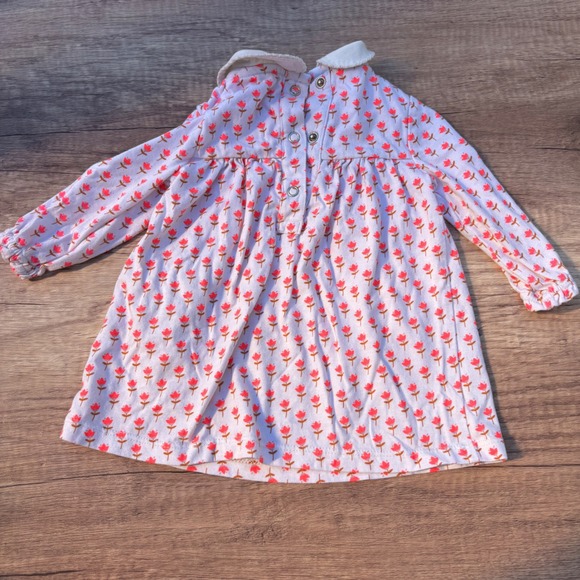 Baby Boden 0-3M Floral‎ Print Dress White Pink Long Sleeve Peter Pan Collar - Picture 8 of 8